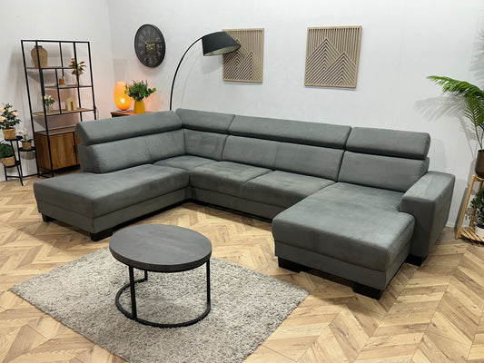 Antraciet Suède Stoffen Hoekbank ~ Verstelbare Hoofdsteunen