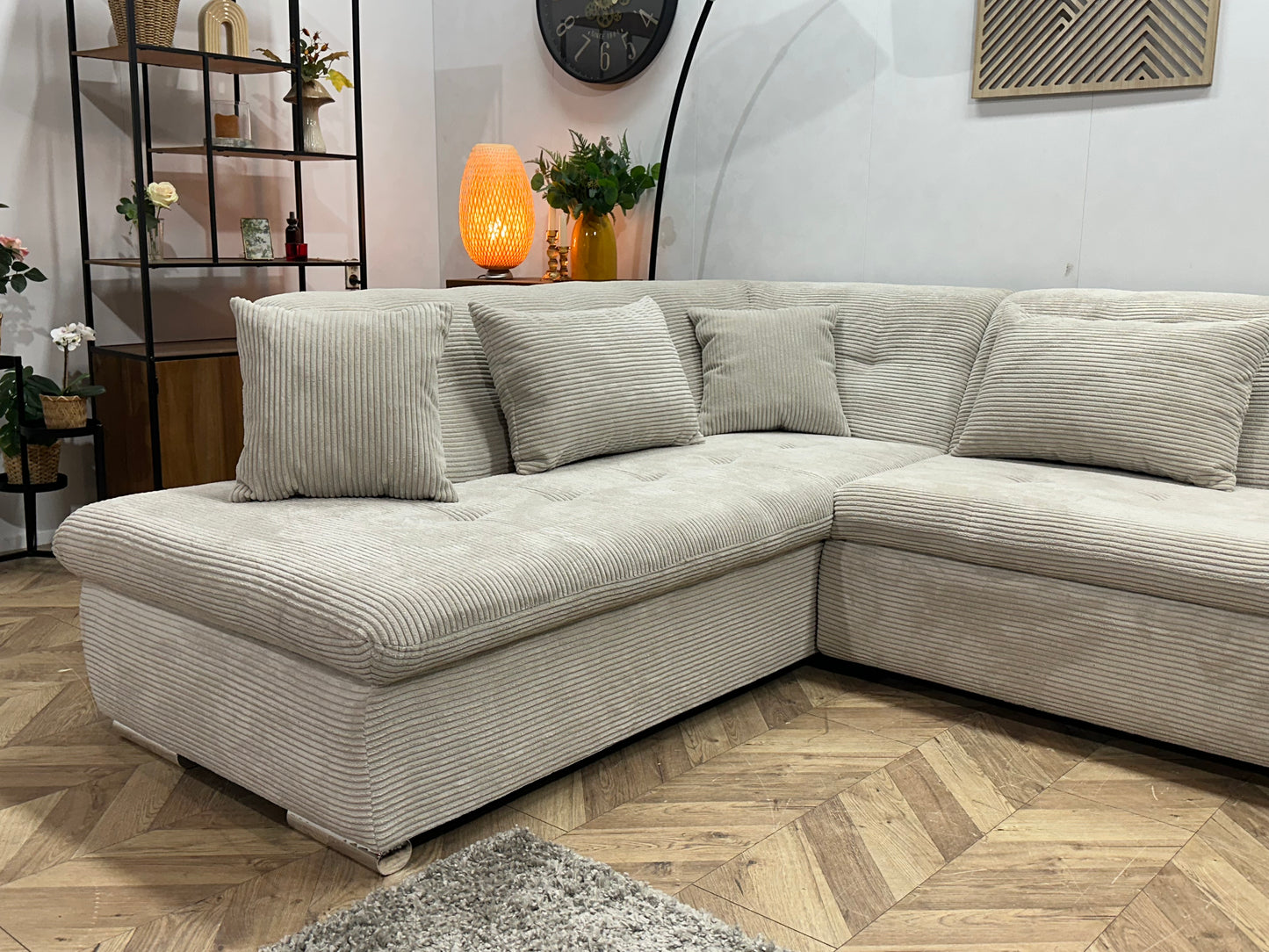 !Showroommodel! Crème Ribstof U Bank ~ Slaapfunctie