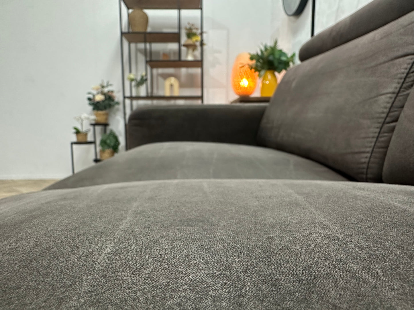 H&H Bruine Suède Stoffen Hoekbank ~ Relaxfunctie