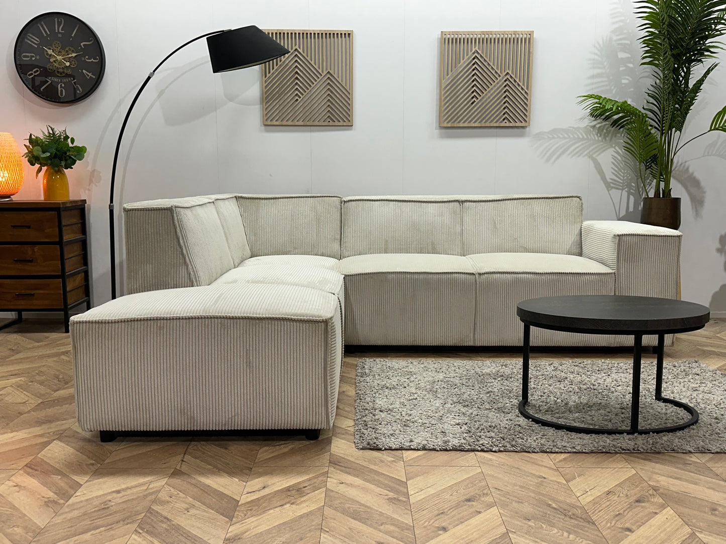 !Showroommodel! Witte/Crème Ribstof Hoekbank