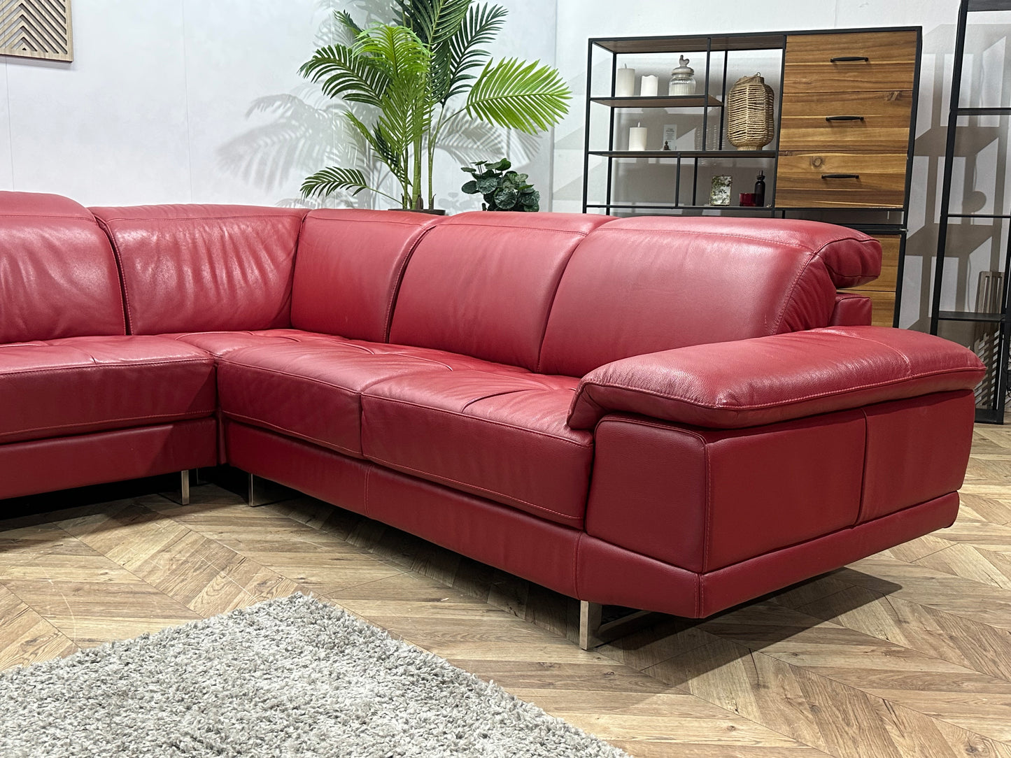 Rode Echt Lederen U Bank ~ Verstelbare Hoofdsteunen