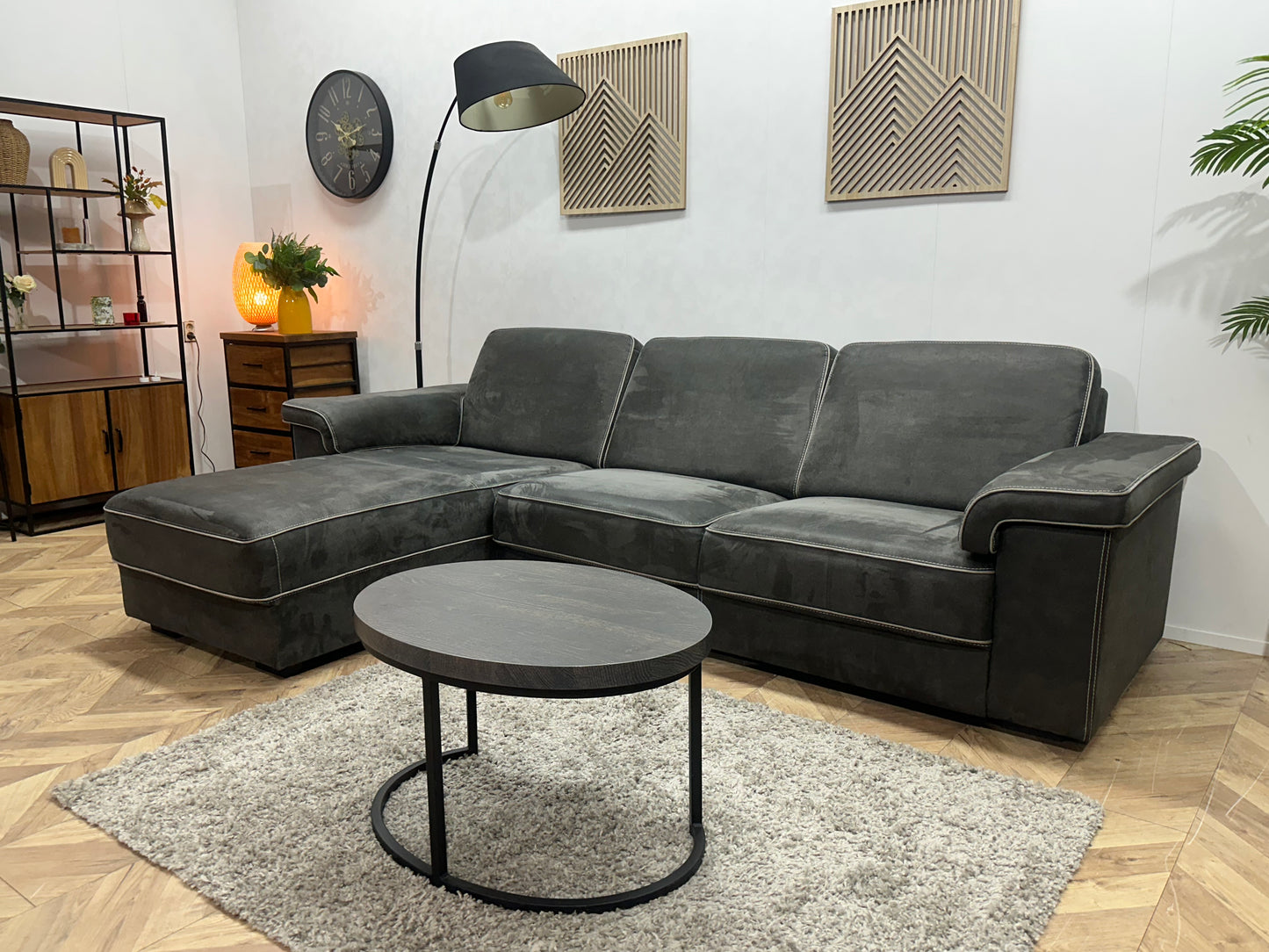 Antraciet Suède Stoffen Hoekbank ~ Vaste Kussens