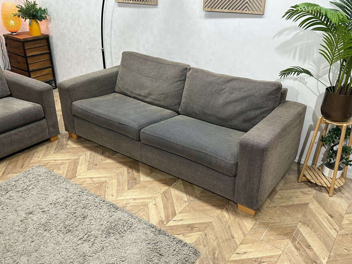 Grijze/Bruine 2.5-Zits Bank Inc Fauteuils ~ Losse Kussens Met Afneembare Hoezen