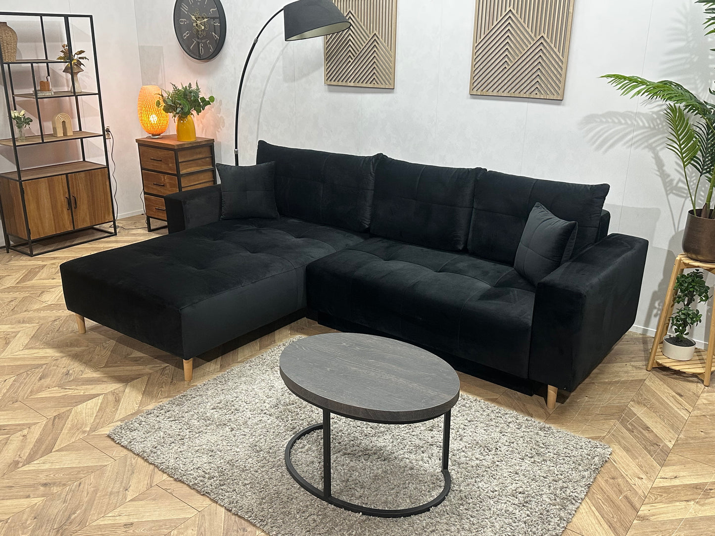 !Showroommodel! Zwarte Velvet Hoekbank