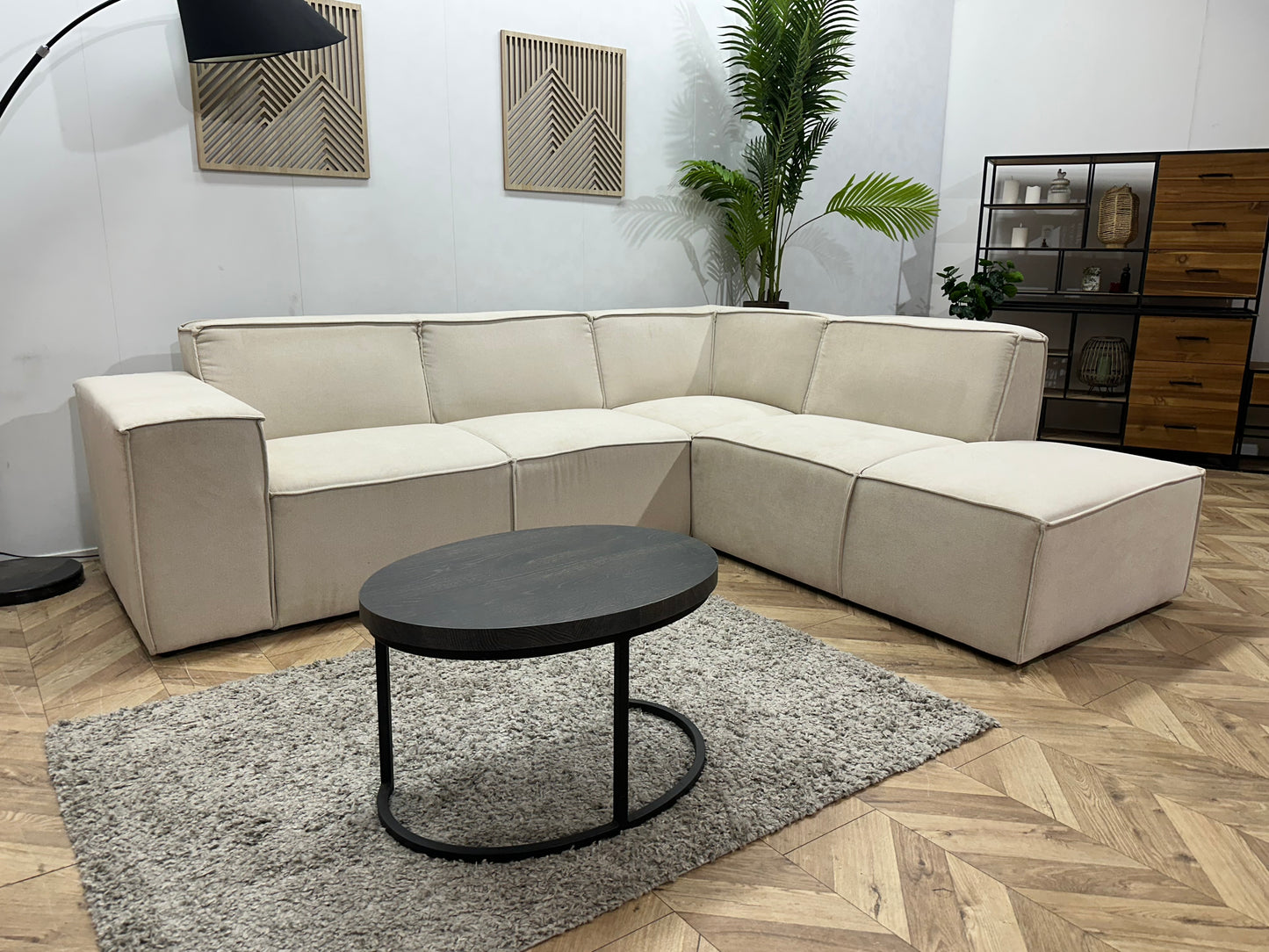 !Showroommodel! Crème Suède Stoffen Hoekbank