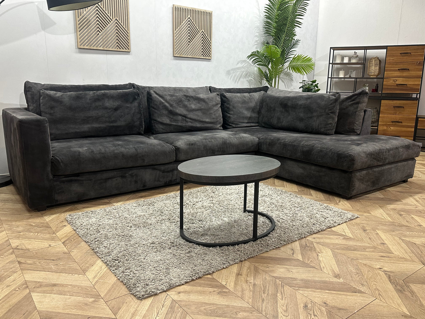 Antraciet Velvet Hoekbank ~ Losse Kussens Met Afneembare Hoezen