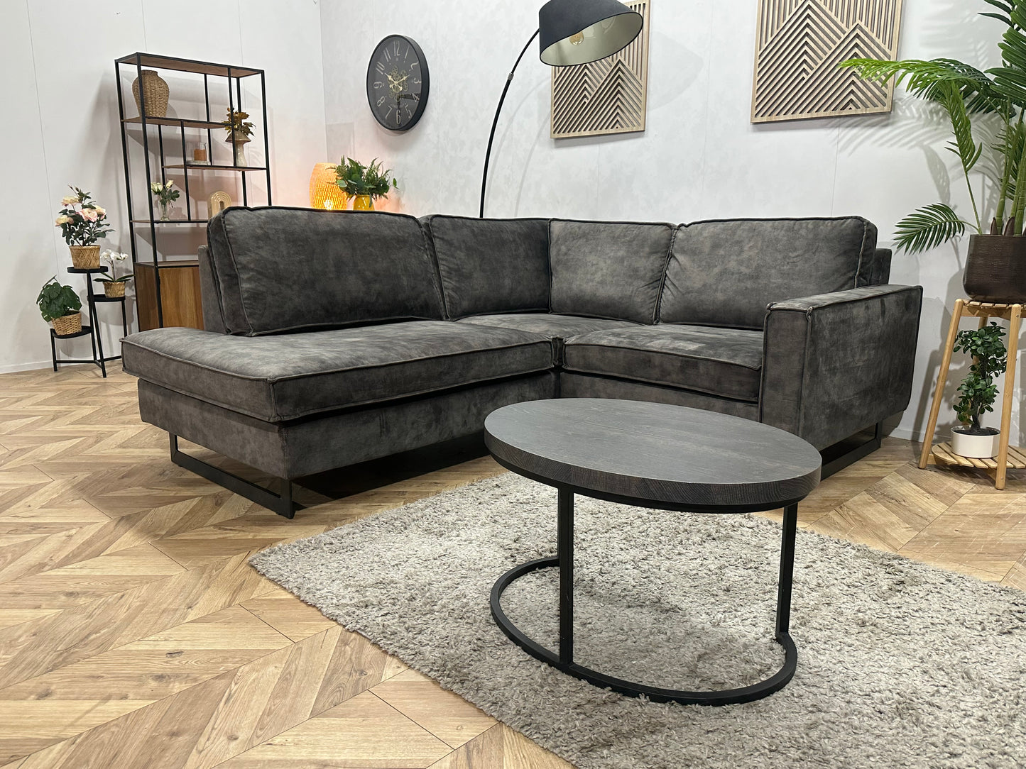 Antraciet Velvet Hoekbank ~ Losse Kussens Met Afneembare Hoezen