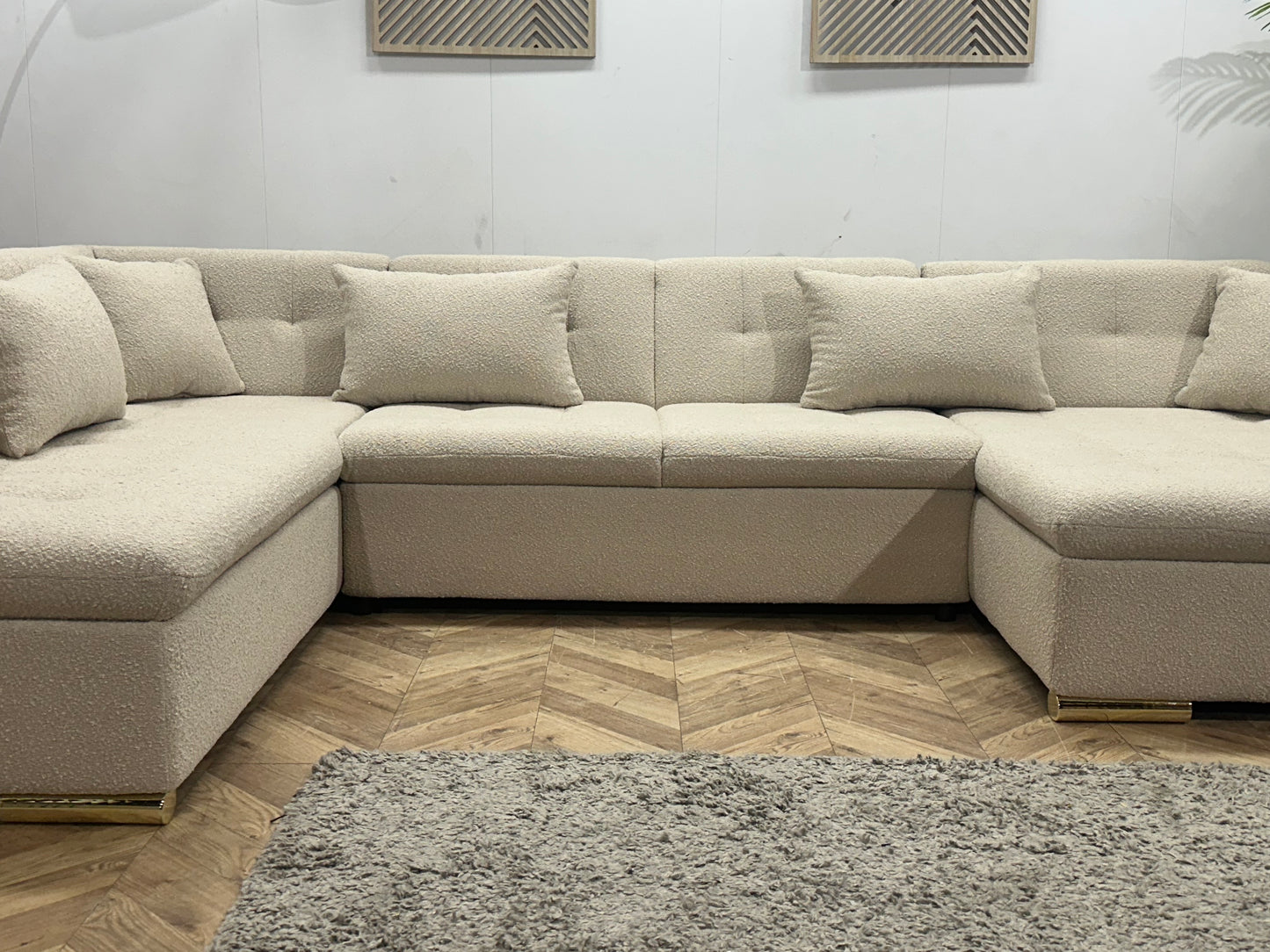 !Showroommodel! Witte/Crème Bouclé Stoffen U Bank