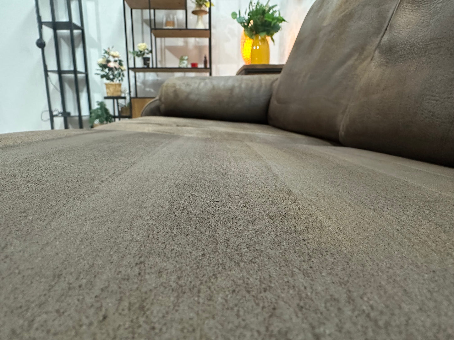 Bruine Suède Stoffen Hoekbank ~ Vaste Kussens