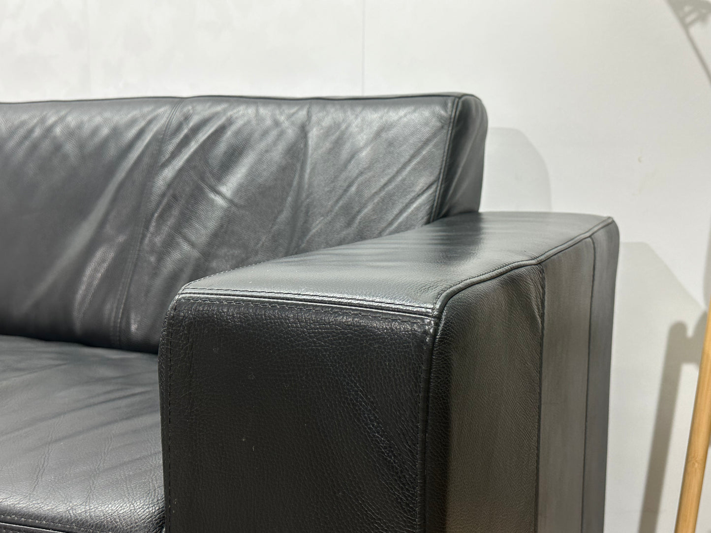 Zwart Echte Lederen Hoekbank ~ Vaste Kussens