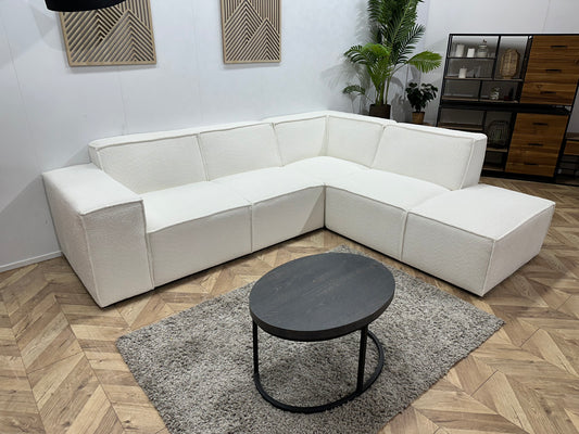 !Showroommodel! Witte Ribstof Hoekbank ~ Vaste kussens