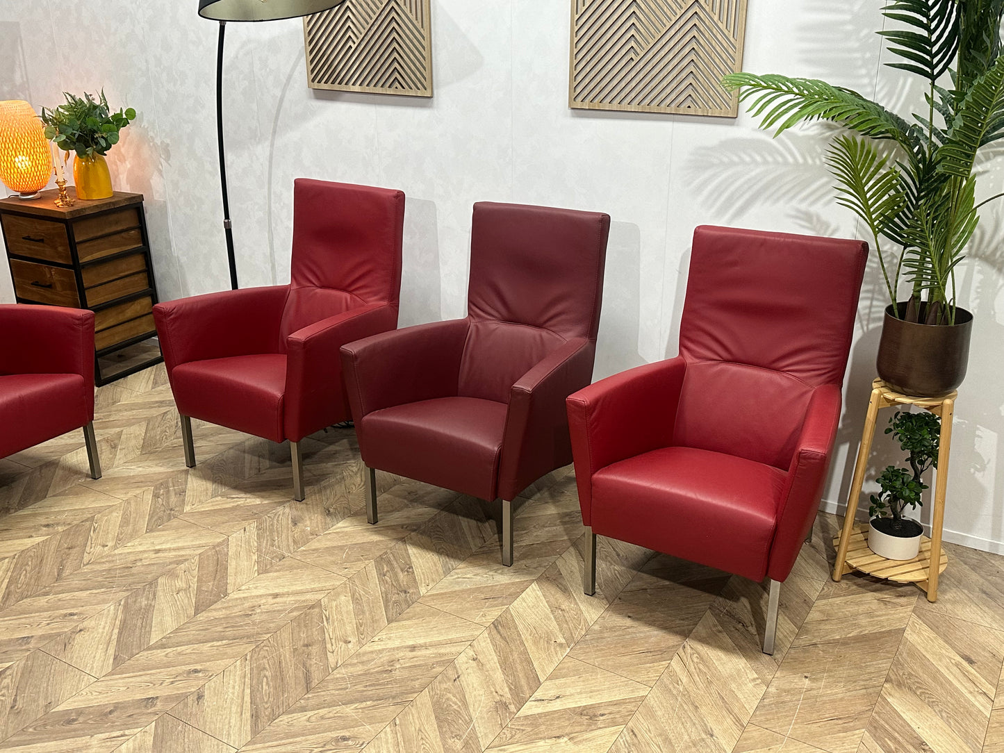 Rode Echt Lederen Stoelen Set