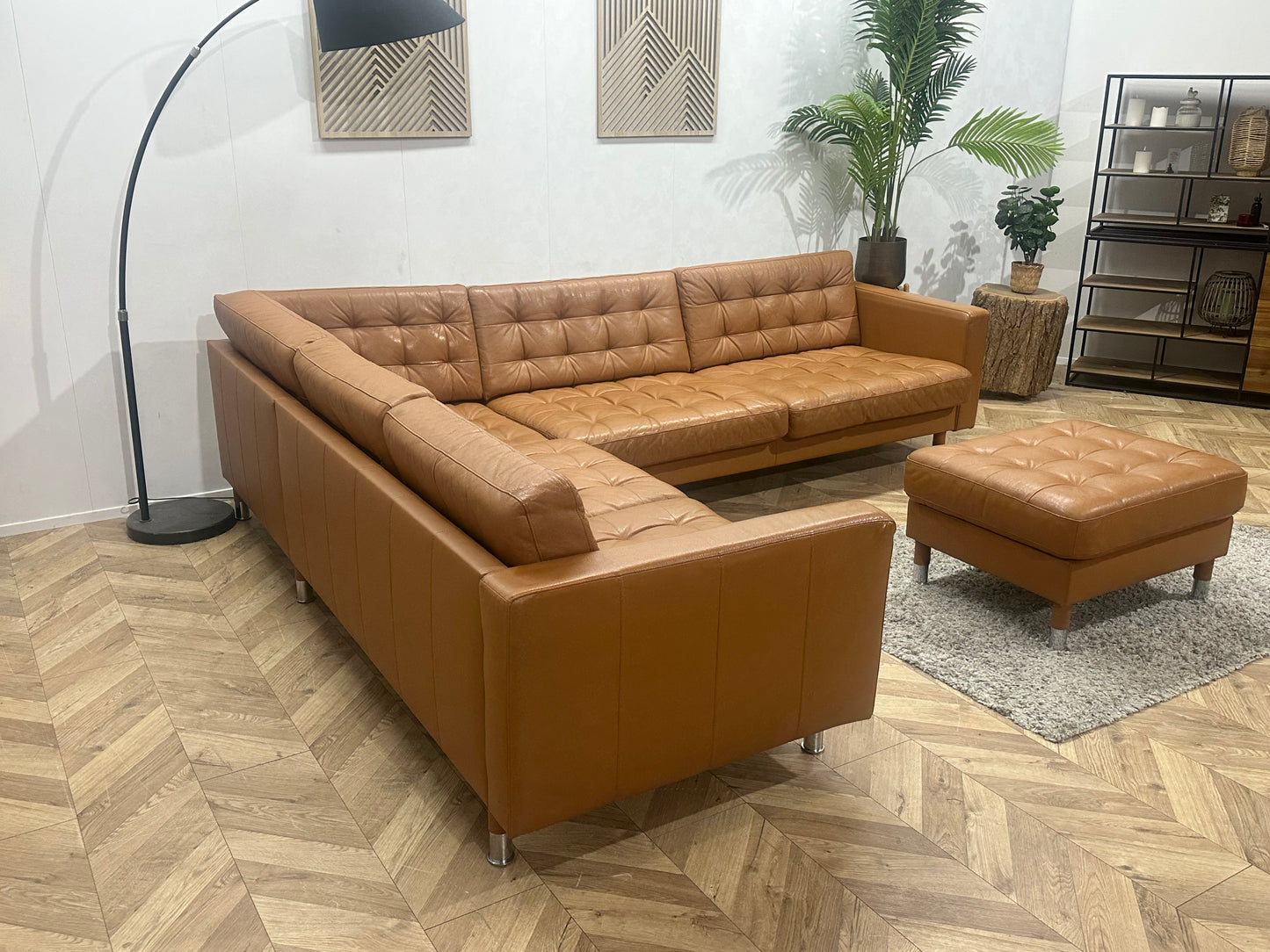 Cognac Bruine Echt Lederen Hoekbank Inc Hocker ~ Geïmpregneerd