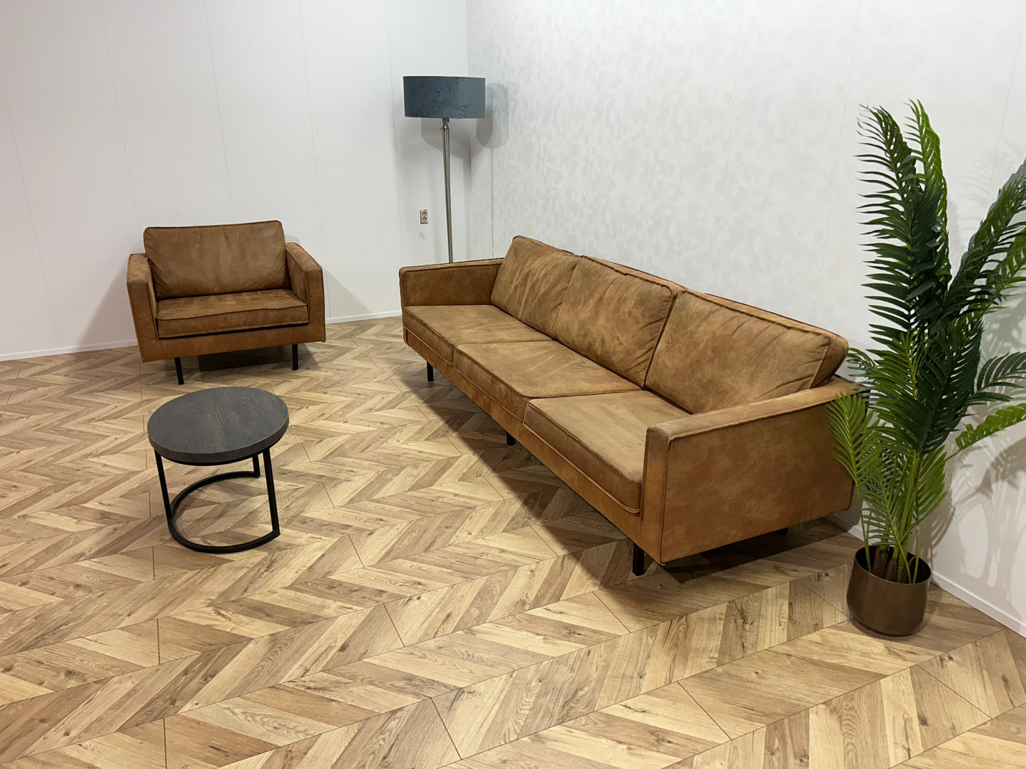 Be Pure Cognac Bruine 3-Zits Bank Inc. Fauteuil