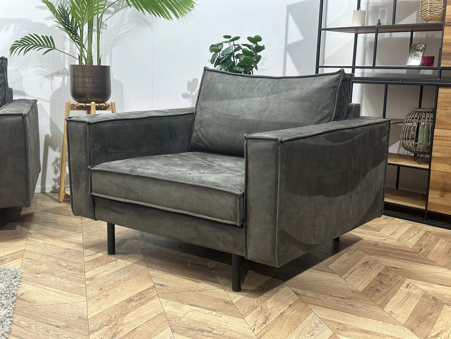 Antraciet Suède Stoffen Hoekbank Inc Fauteuil ~ Losse Kussens Met Afneembare Hoezen