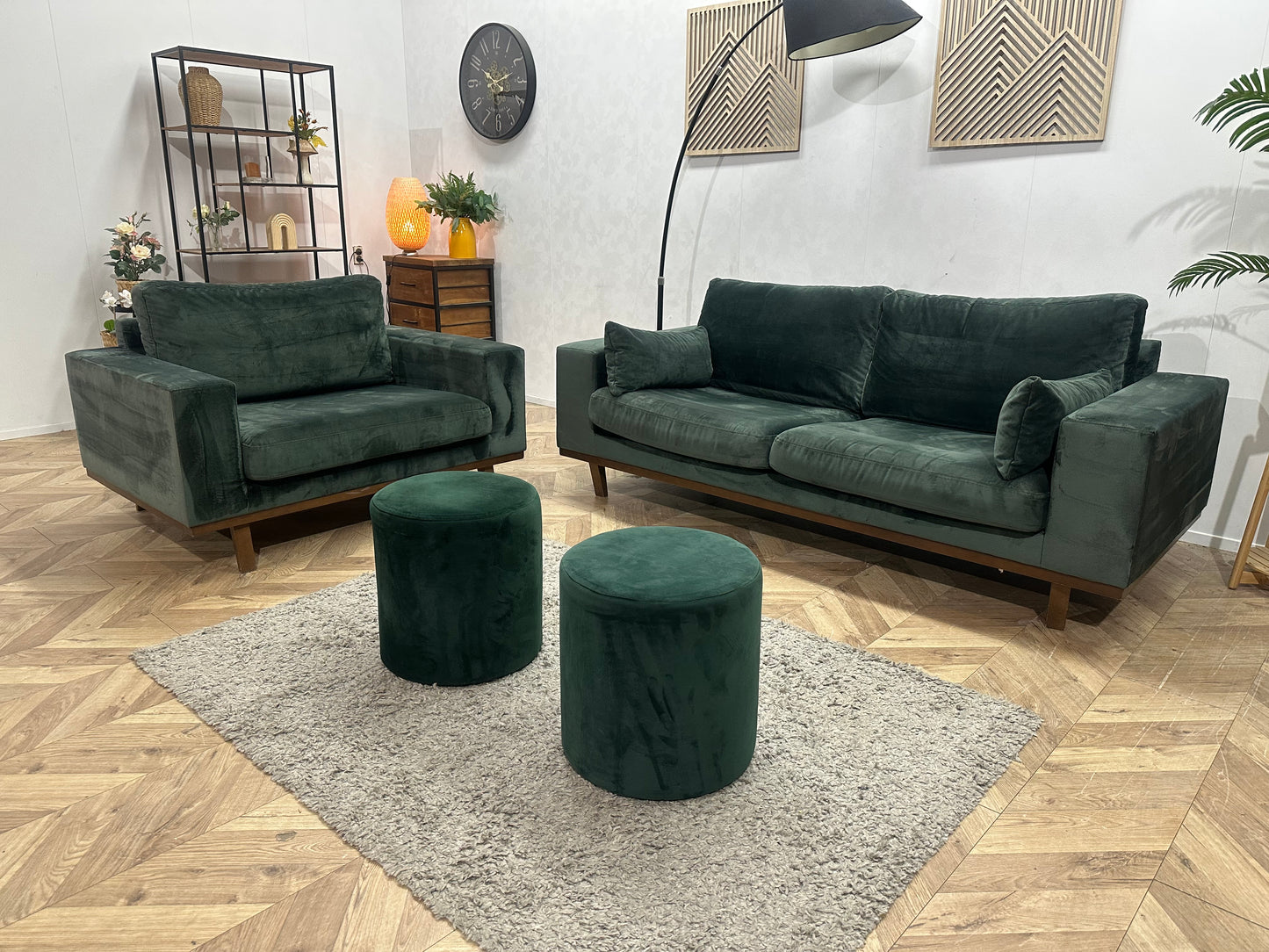 Groene Velvet Banken Set Inc Hockers ~ Losse Kussens Met Afneembare Hoezen