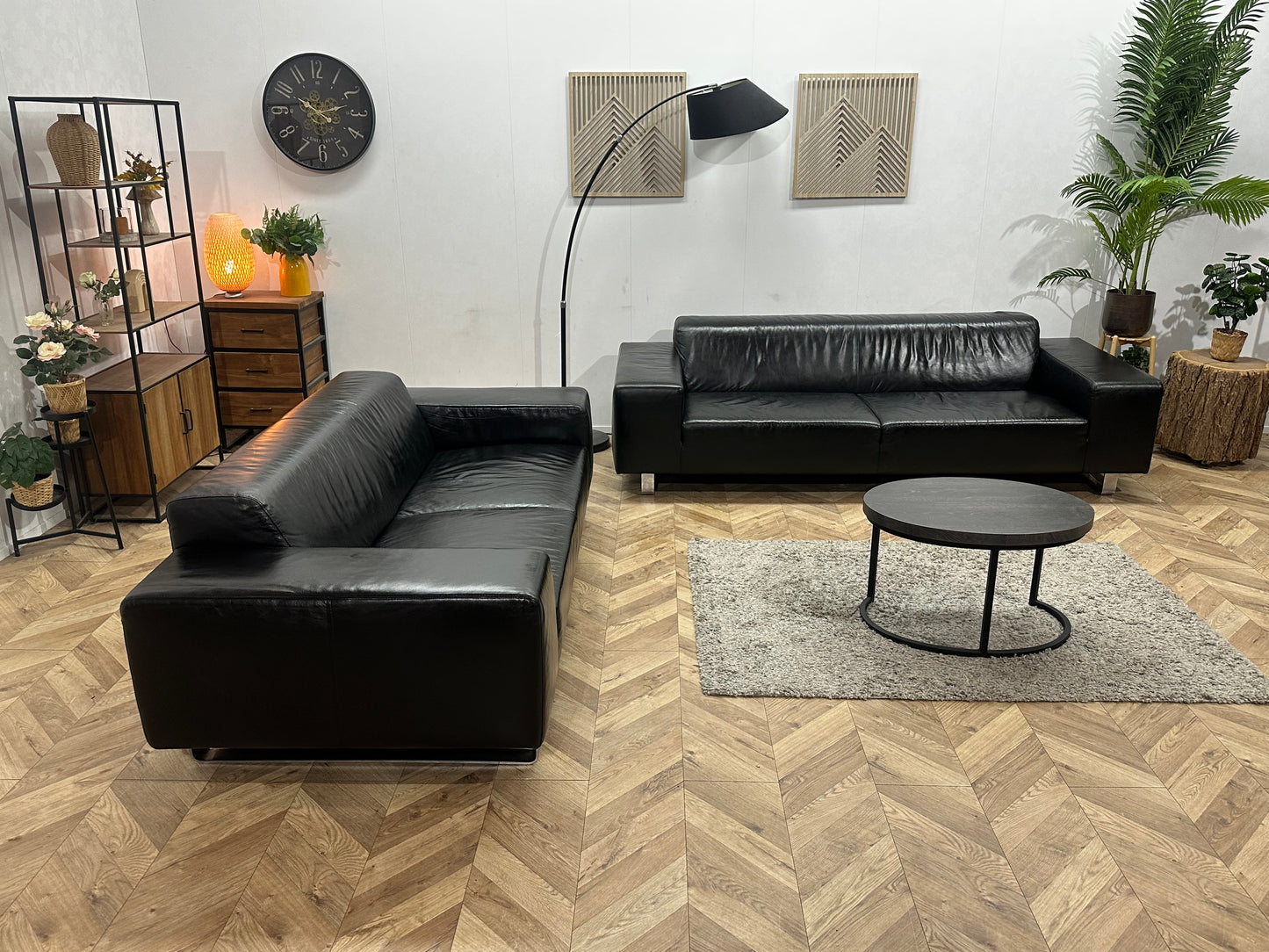 Zwarte Echt Lederen Banken Set ~ Geïmpregneerd