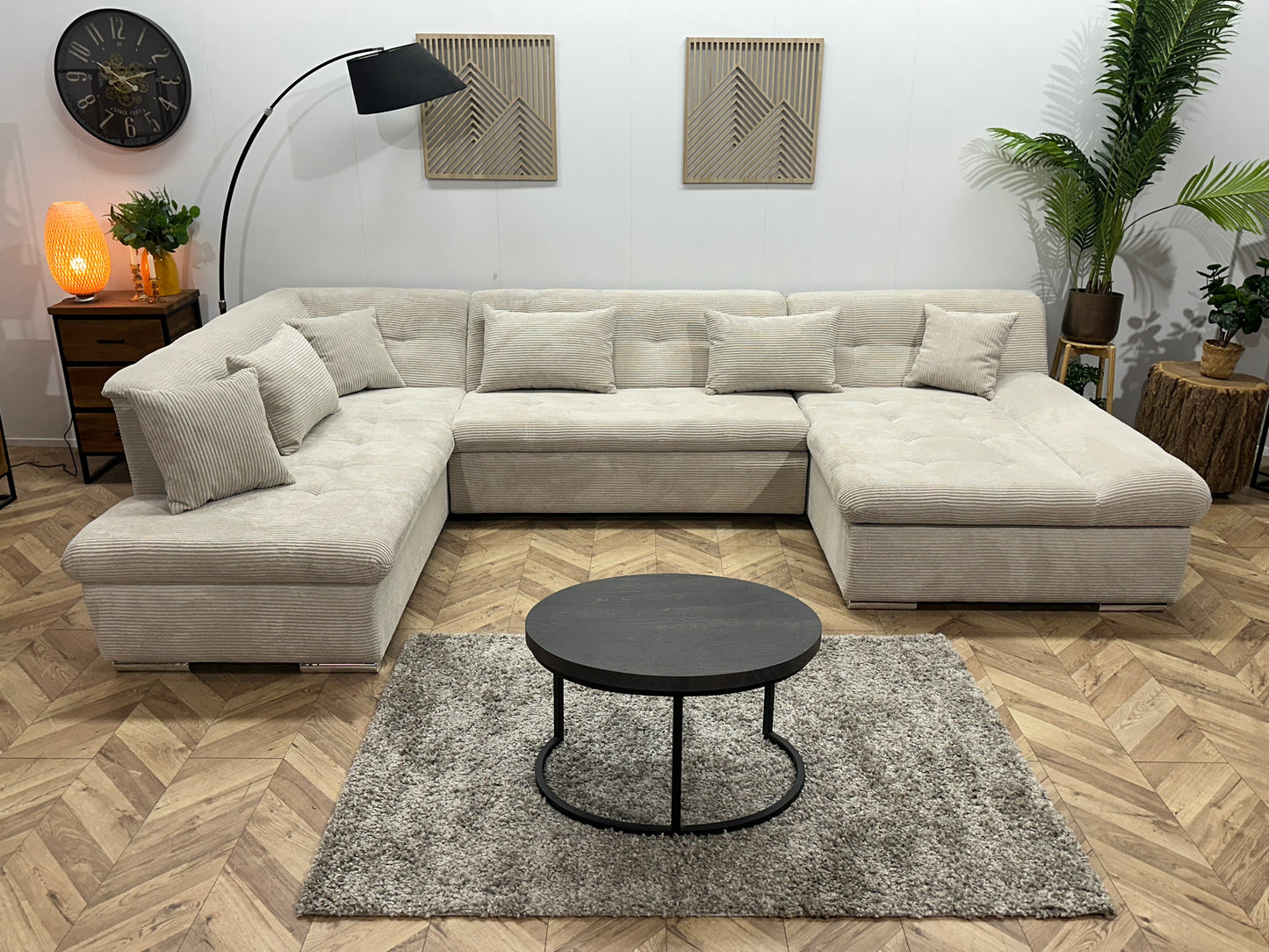 !Showroommodel! Crème Ribstof U Bank ~ Slaapfunctie