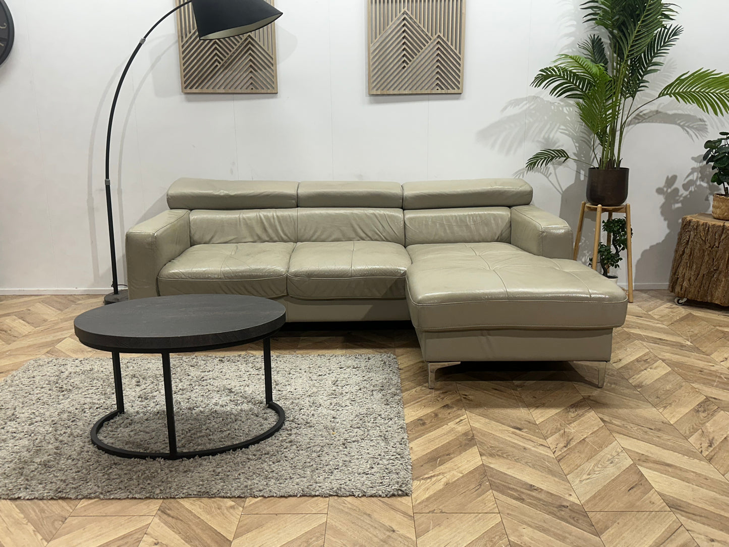 Beige Echt Lederen Hoekbank ~ Geïmpregneerd