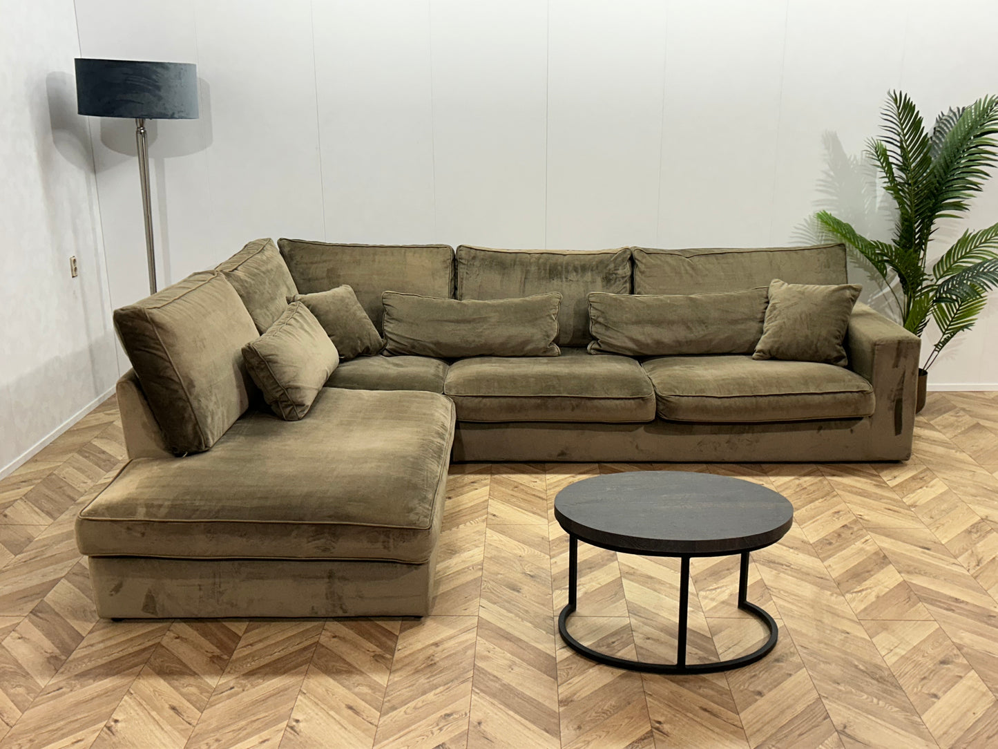 Licht Bruine Velvet Hoekbank ~ Losse Kussens Met Afneembare Hoezen