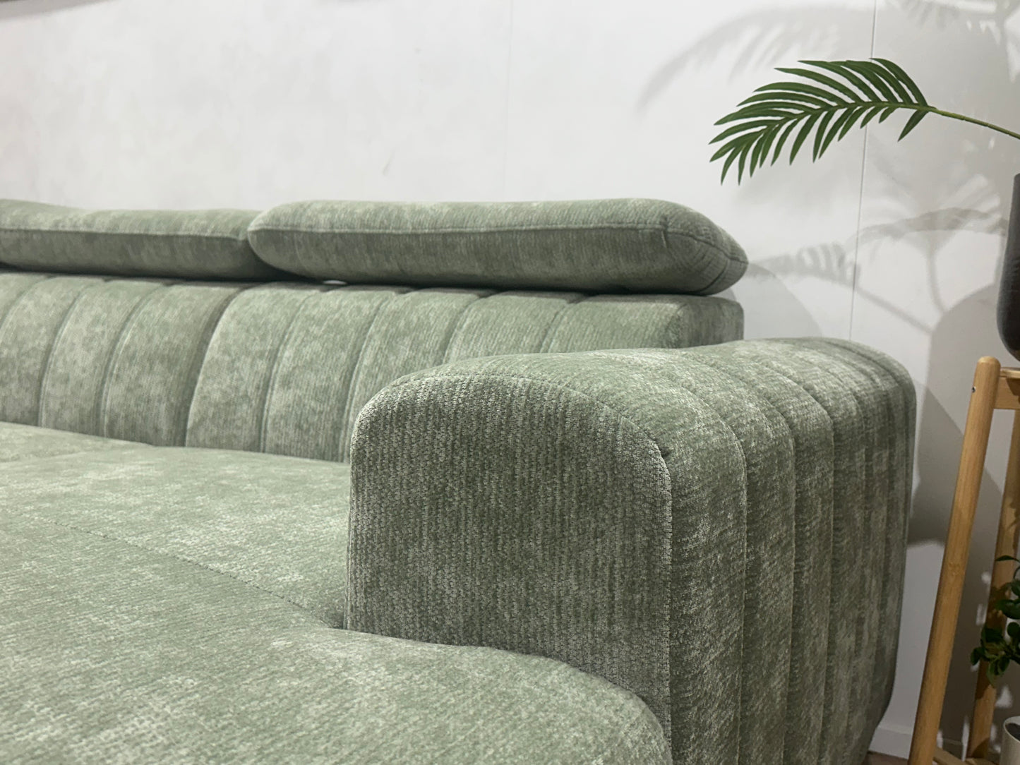 !Showroommodel! Groene Cremona Hoekbank ~ Verstelbare Hoofdsteunen