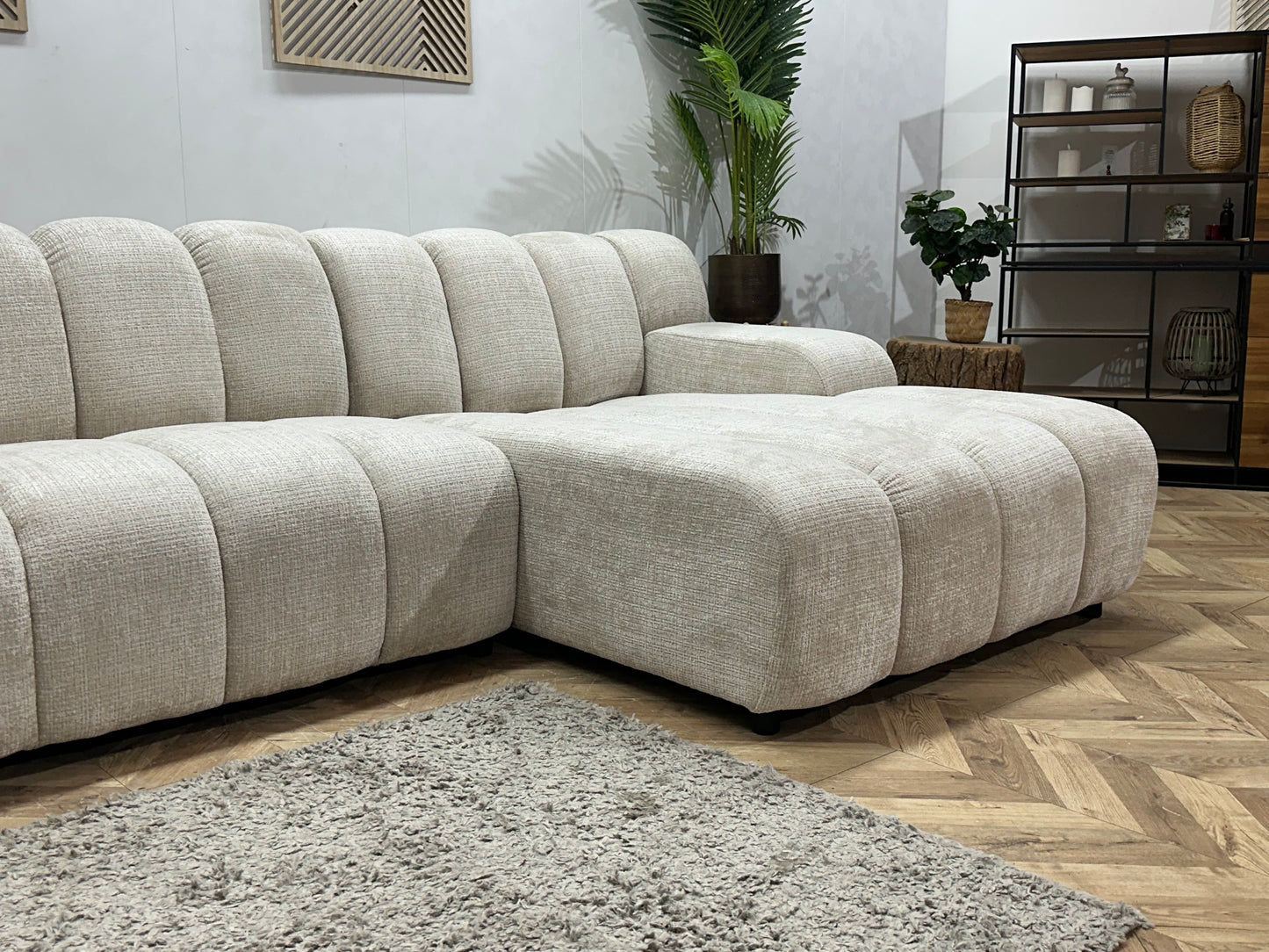!Showroommodel! Witte/Crème Cremona Stoffen Hoekbank