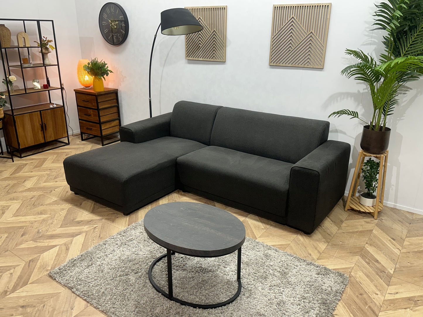 Antraciet Hoekbank ~ Vaste Kussens