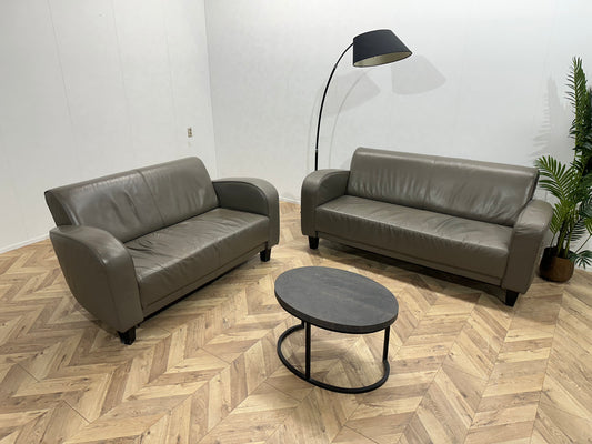 Grijze Echt Lederen Banken Set ~ Vaste Kussens