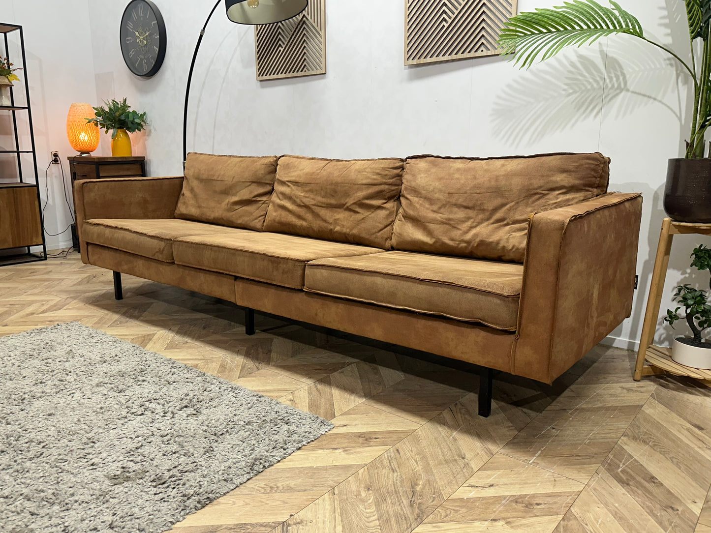 Be Pure Cognac Bruine Suède Stoffen 3-Zits Bank ~ Losse Kussens Met Afneembare Hoezen