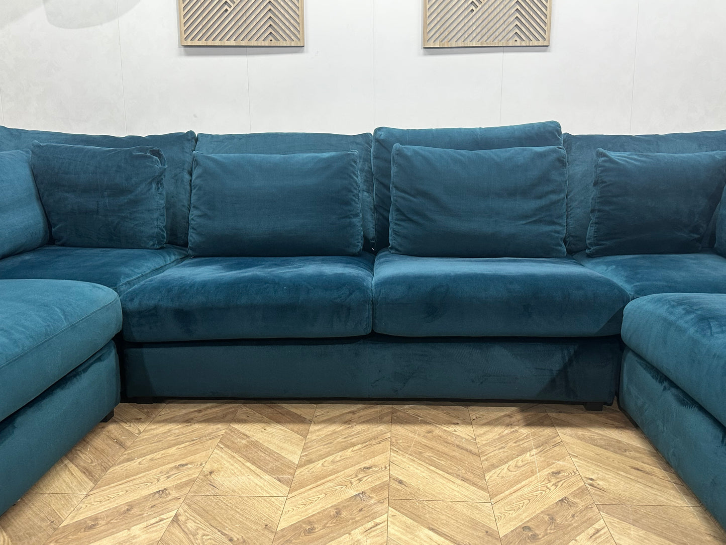 Goossens Blauwe Velvet U Bank ~ Losse Kussens Met Afneembare Hoezen