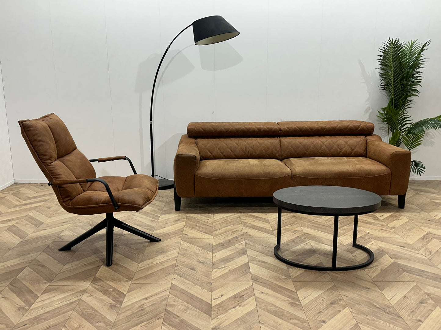 Cognac Bruine Suède Lederen Banken Set ~ Verstelbare Hoofdsteunen