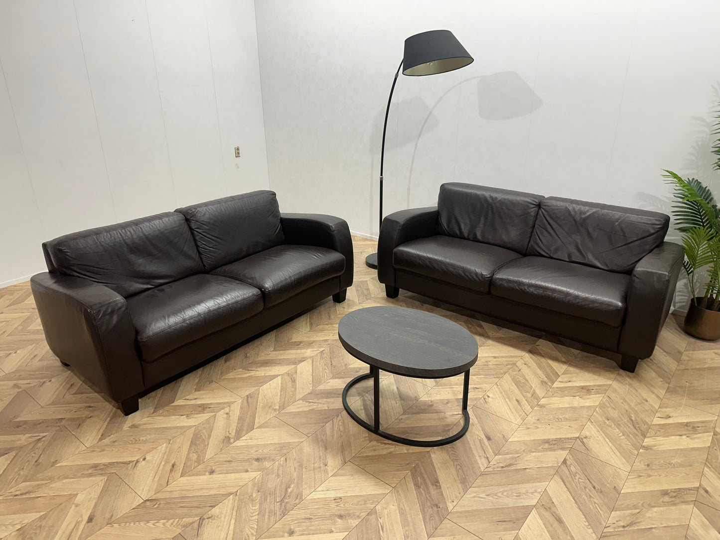 Bruine Echt Lederen Banken Set ~ Vaste Kussens