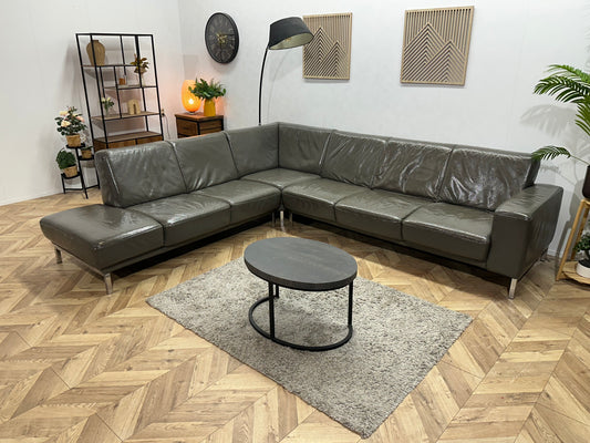Antraciet Echt Lederen Hoekbank ~ Geïmpregneerd