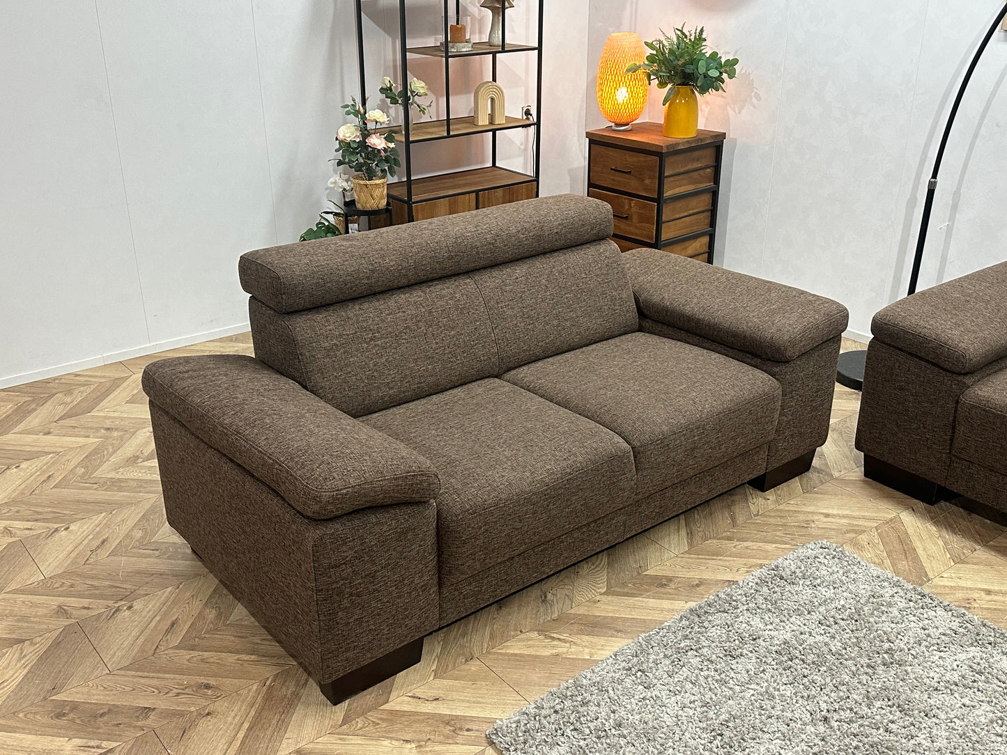 Bruine Hoekbank ~ Verstelbare Arm/Hoofdsteunen