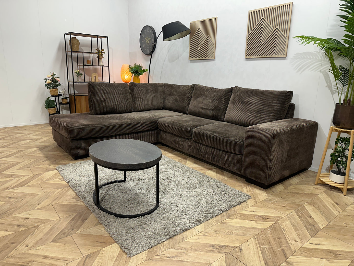 Bruine Ribstof Hoekbank ~ Losse Kussens Met Afneembare Hoezen