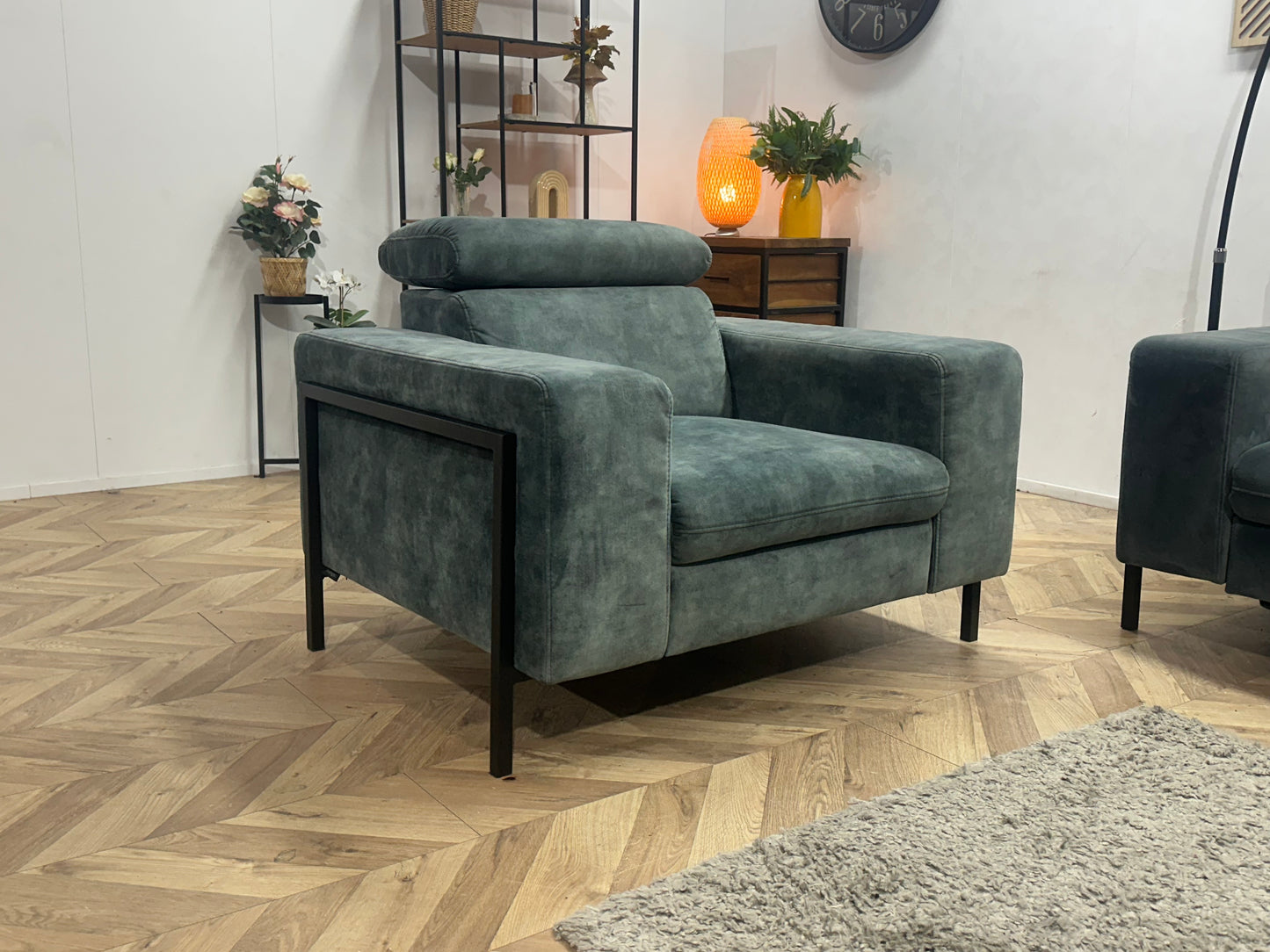Feelings Blauw/Grijze Velvet 2,5-Zits Bank Inc Groen/Grijze Velvet Fauteuil ~ Verstelbare Hoofdsteunen