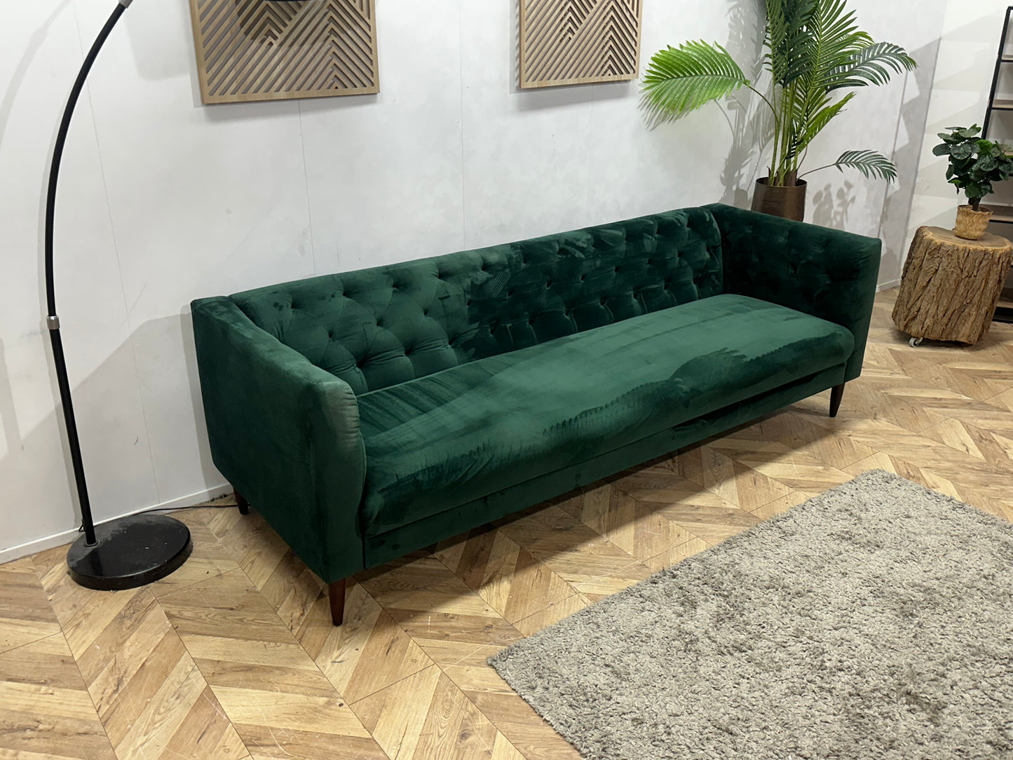 Groene Velvet 3-Zits Bank ~ Vaste Kussens