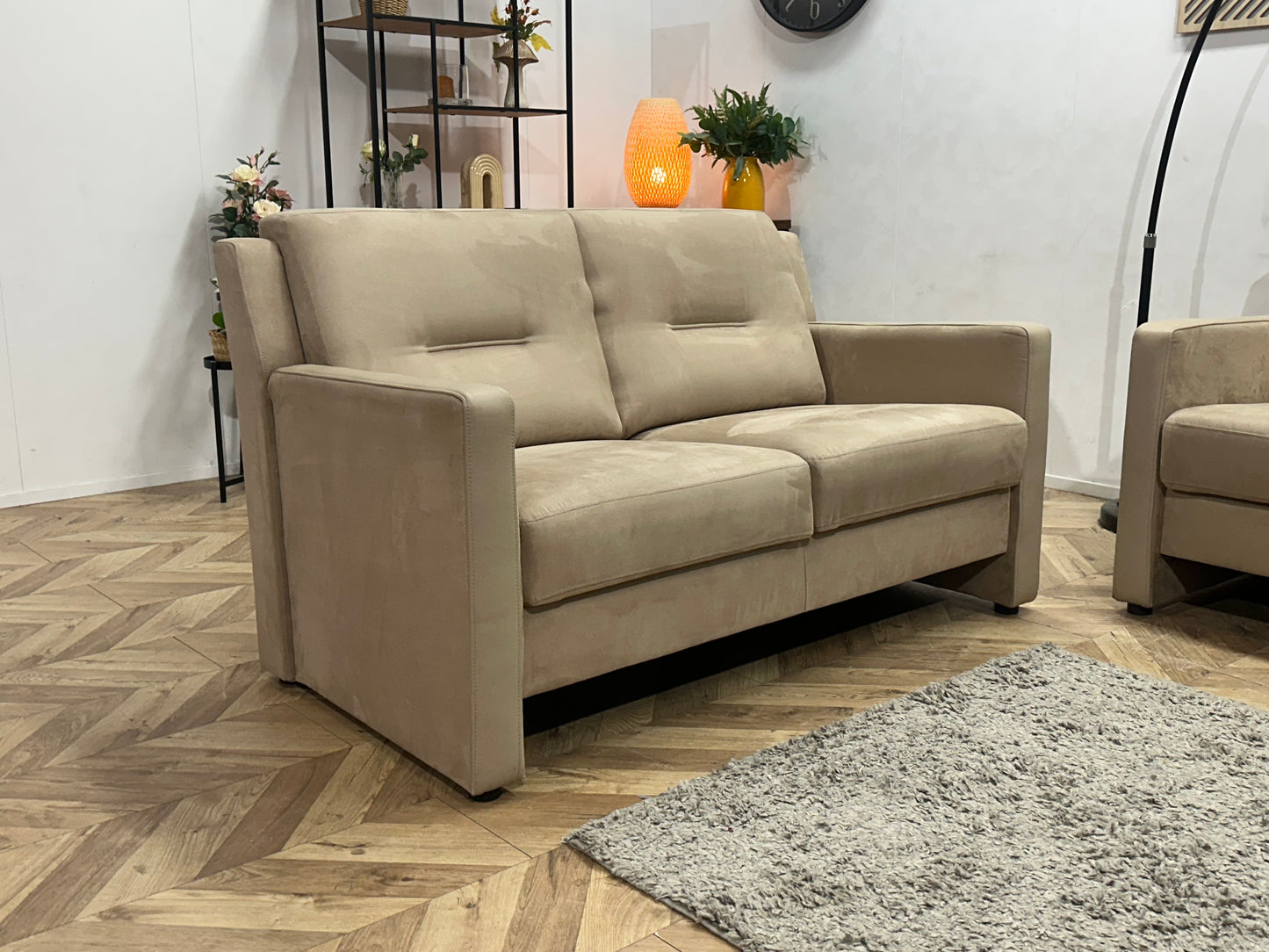Beige Suede Stoffen/Lederen Banken Set ~ Vaste Kussens