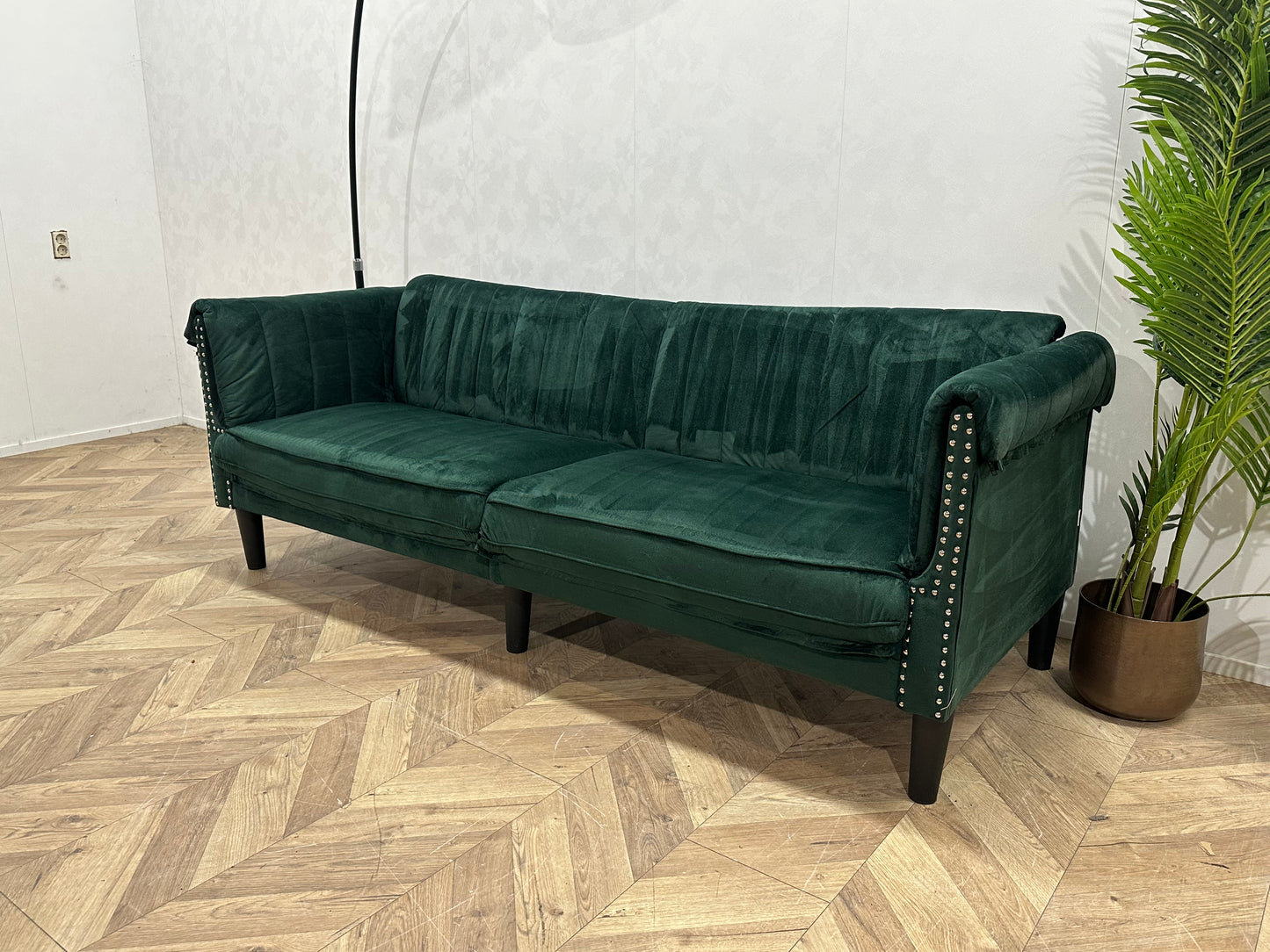 Groene Velvet 2.5-Zits Bank ~ Vaste Kussens