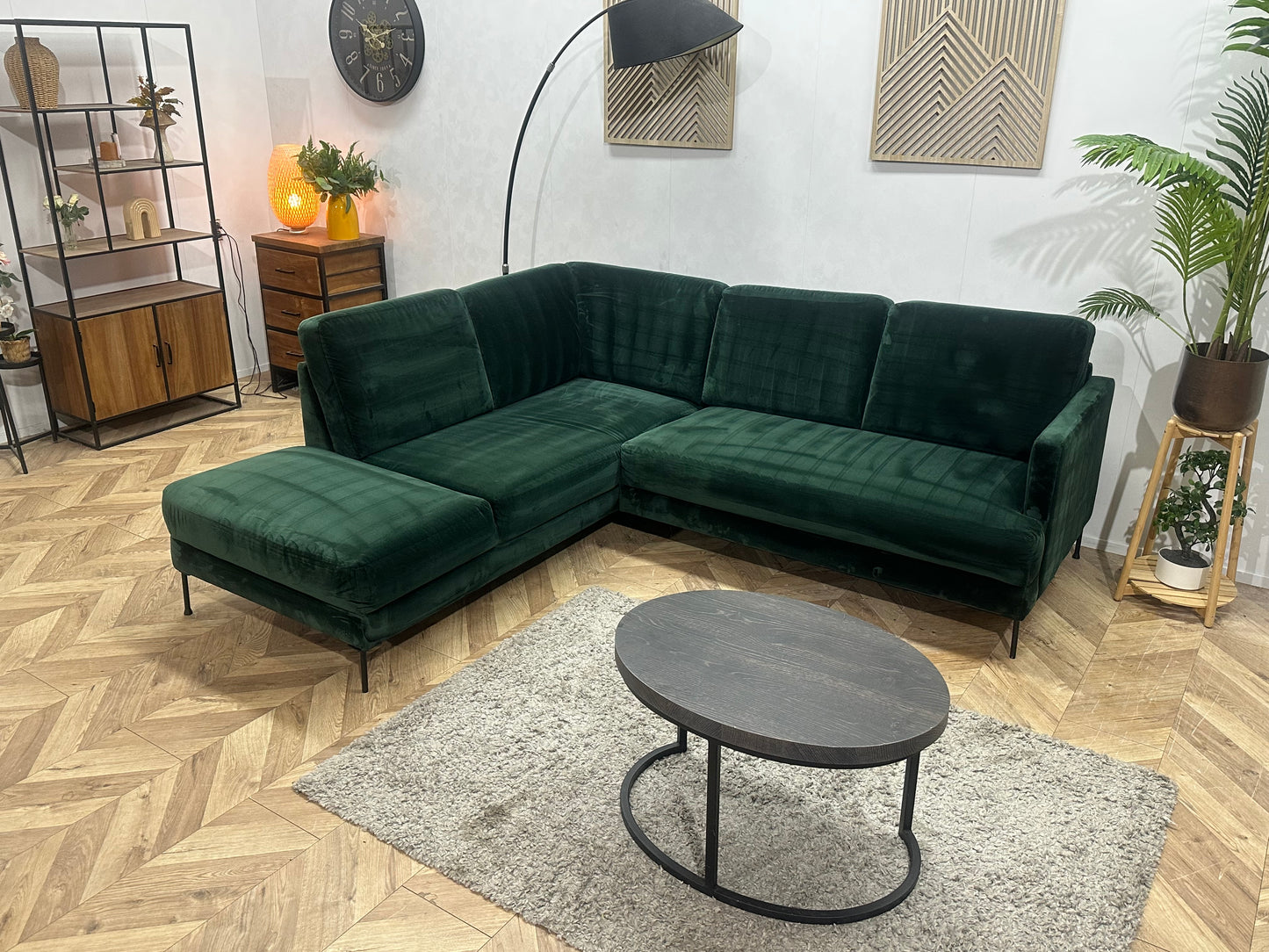 Groene Velvet Hoekbank ~ Losse Rugkussens Met Afneembare Hoezen