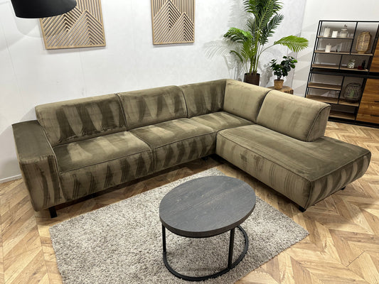 Groene Velvet Hoekbank ~ Vaste Kussens