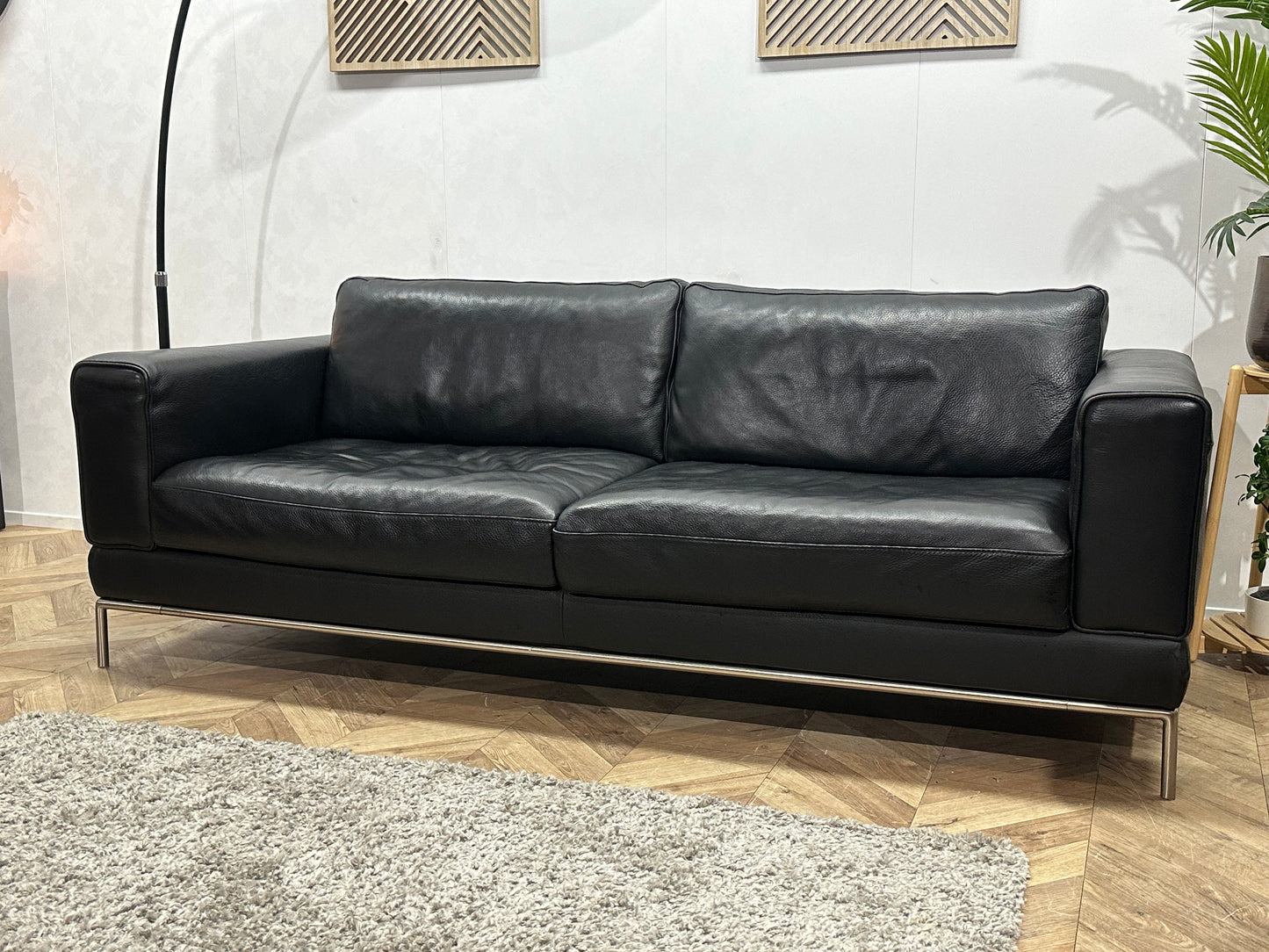 Zwarte Echt Lederen Banken Set Inc Fauteuil ~ Vaste Kussens