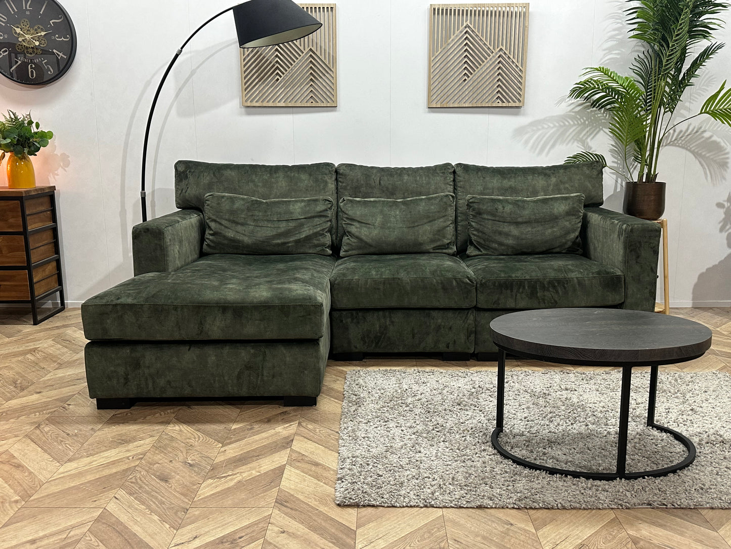 Groene Velvet Hoekbank ~ Losse Kussens Met Afneembare Hoezen