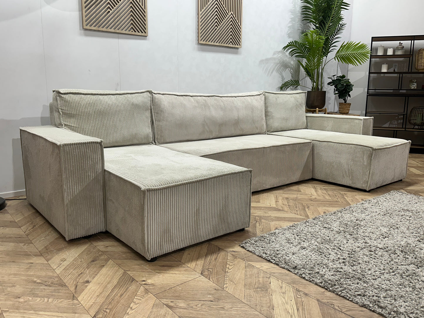 !Showroommodel! Witte Ribstof U Bank ~ Slaapfunctie