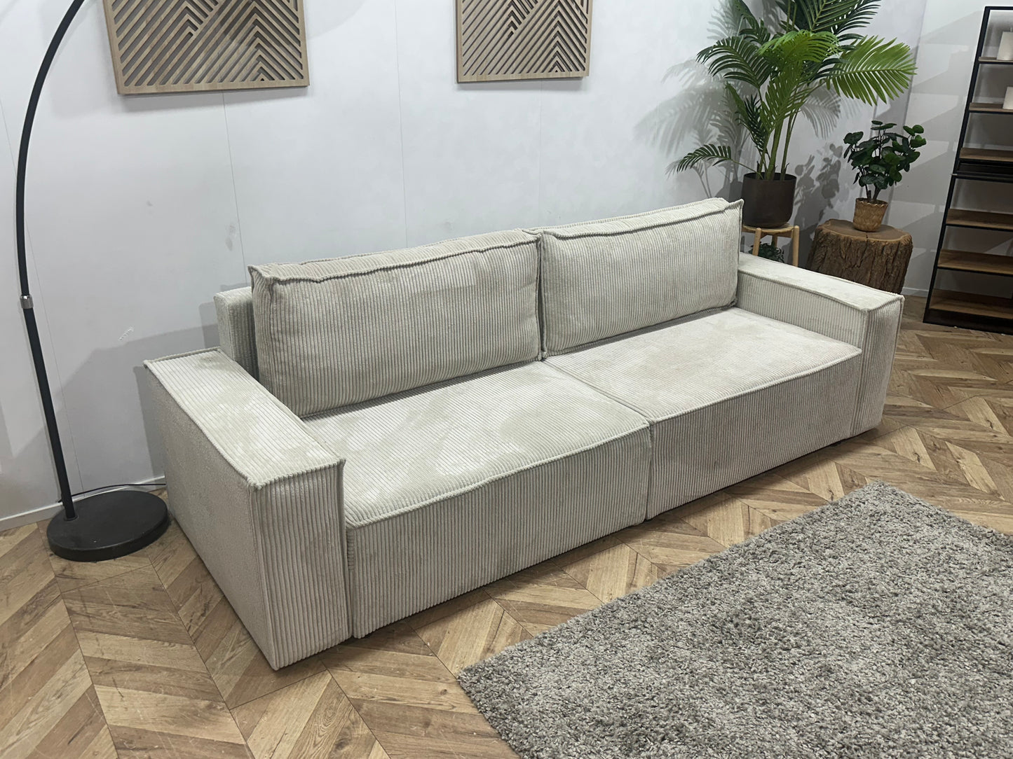 !Showroommodel! Witte Ribstof 4-Zits Bank