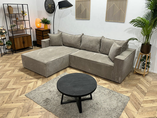 !Showroommodel! Licht Bruine Ribstof Hoekbank