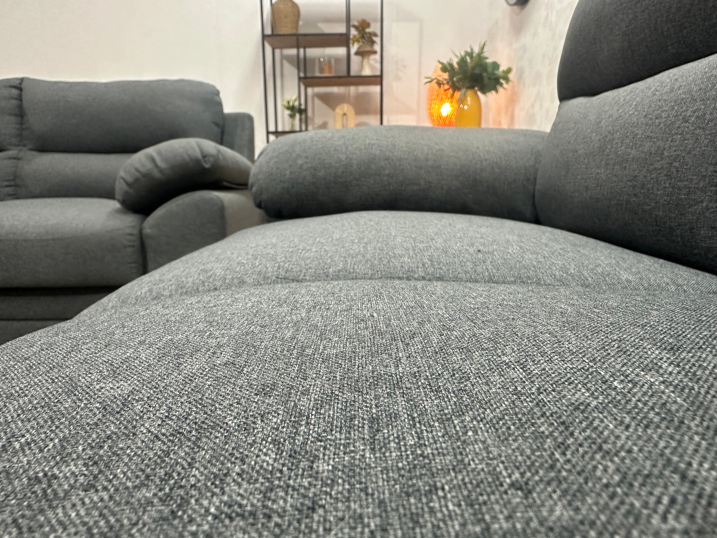 Vente-Unique Grijze Suède Stoffen Banken Set ~ Vaste Kussens