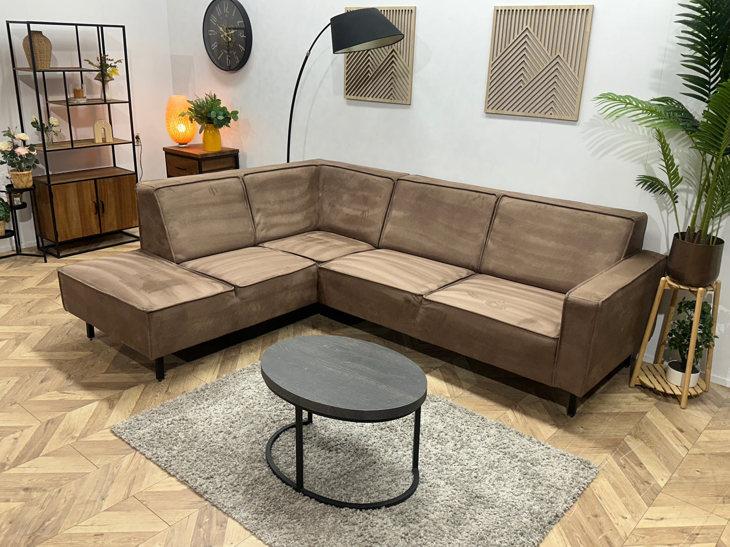 Bruine Suède Stoffen Hoekbank ~ Vaste Kussens