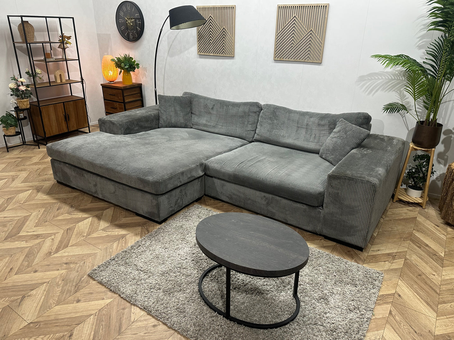 Grijze Ribstof Hoekbank ~ Meerdere Opstellingen