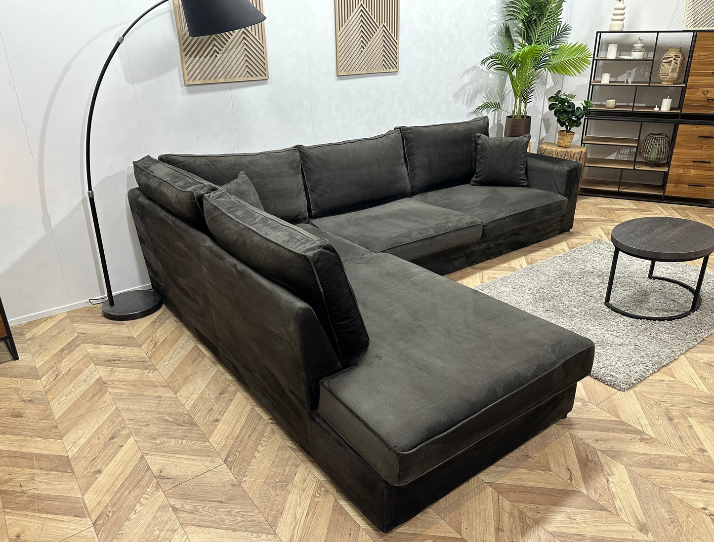 Antraciet Velvet Hoekbank ~ Losse Kussens Met Afneembare Hoezen